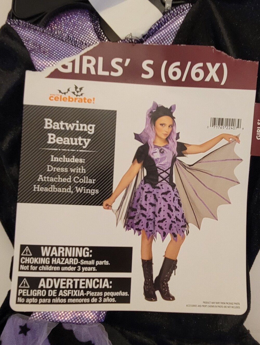 NEW Girls' Purple Batwing Beauty Costume - Kids (S 6/6X)